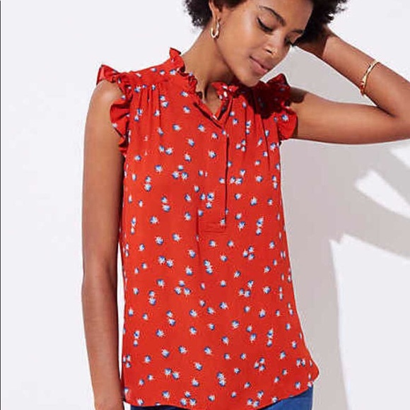 LOFT Tops - Loft Red Floral Sleeveless Shell Top, M